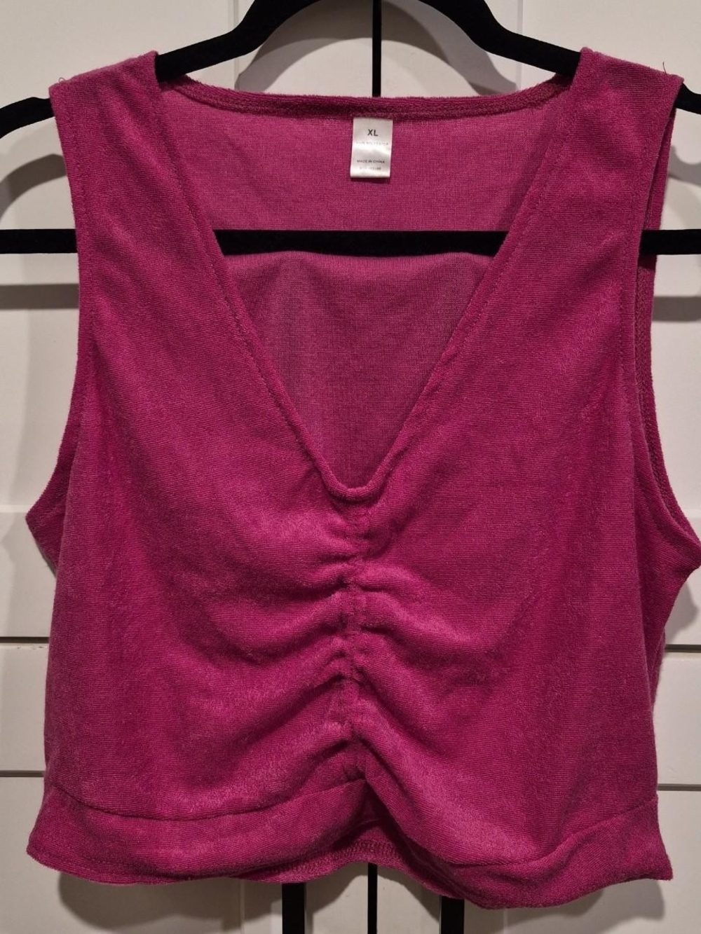 Hot Pink Ruched V-Neck Tank Top